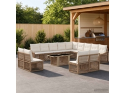 Vidaxl Conjunto De Sofá De Jardim 14 Unid. Bege E Branco Creme Vime Pe