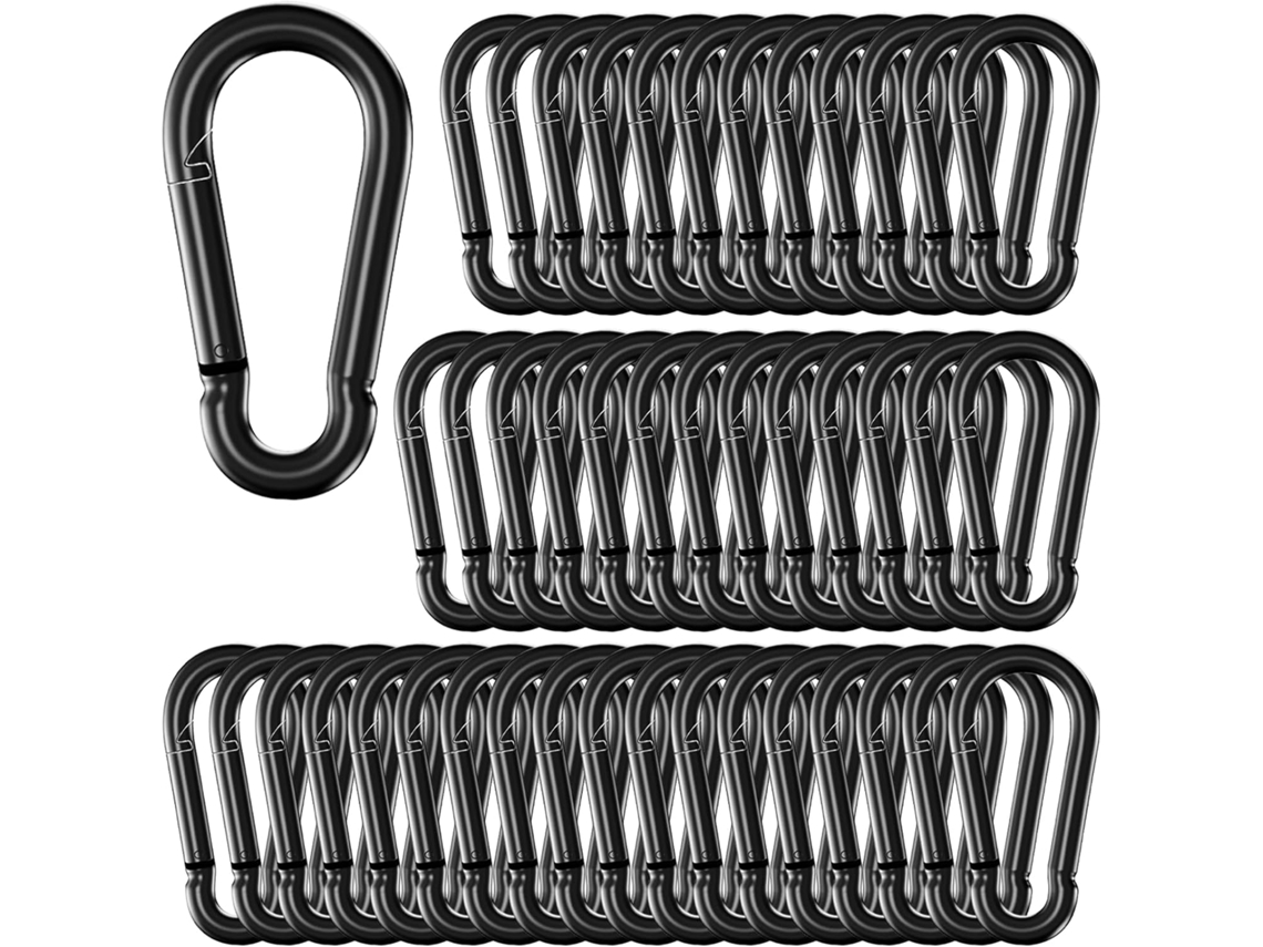 Pacote Com 50 Mosquetões Pretos, 6 Cm (2,36 Polegadas), Mola