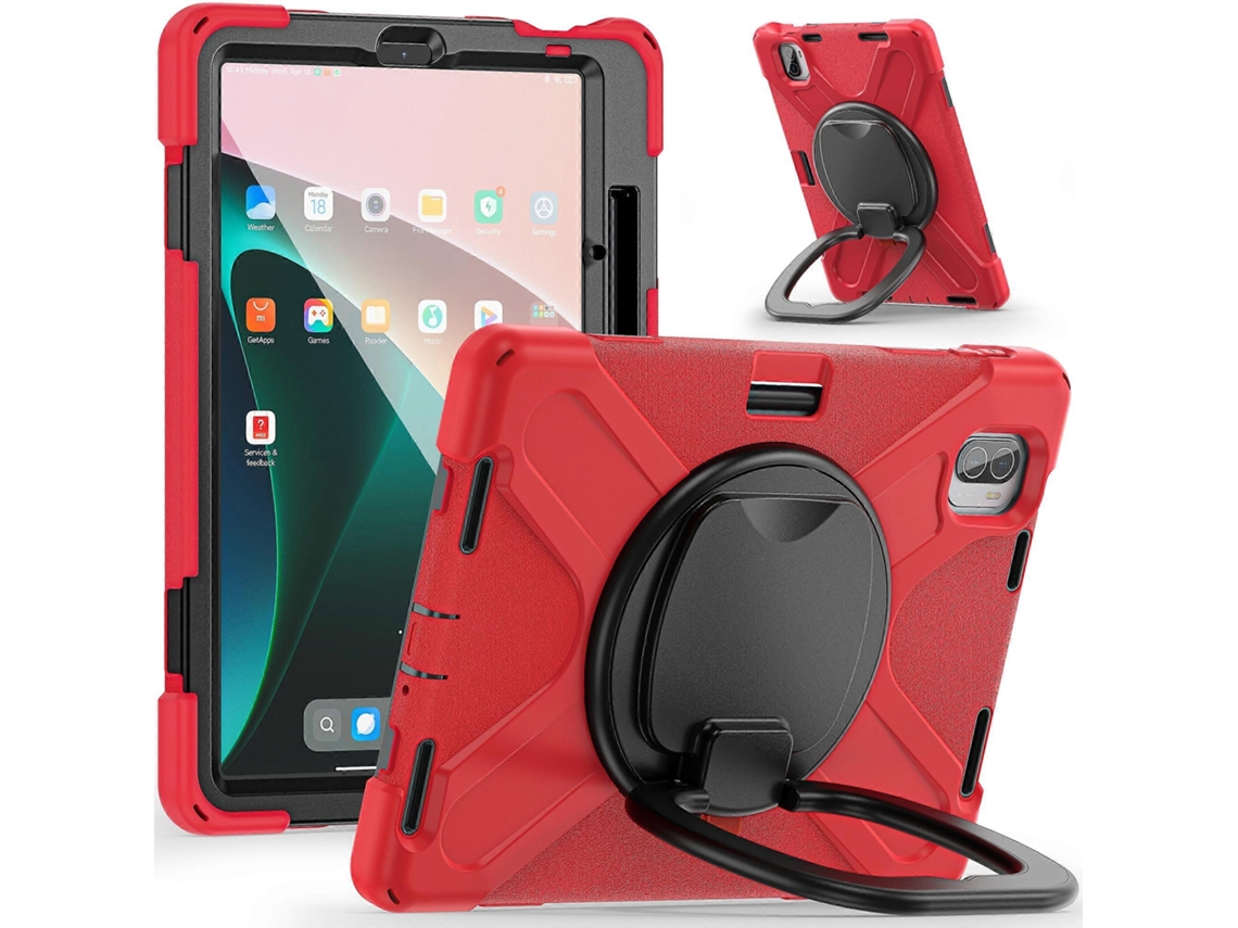 Capa protetora Rugged Edge para Xiaomi Pad 5 com suporte giratório, Hengrongshen vermelho e branco