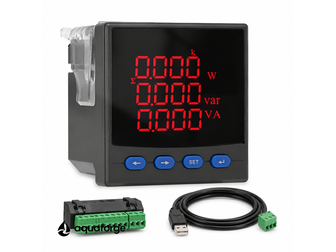 Medidor Elétrico Multifuncional Aquaforge Pd3303-2s4 Com Ecrã Lcd E Rs485 Modbus Para Quadro Elétrico