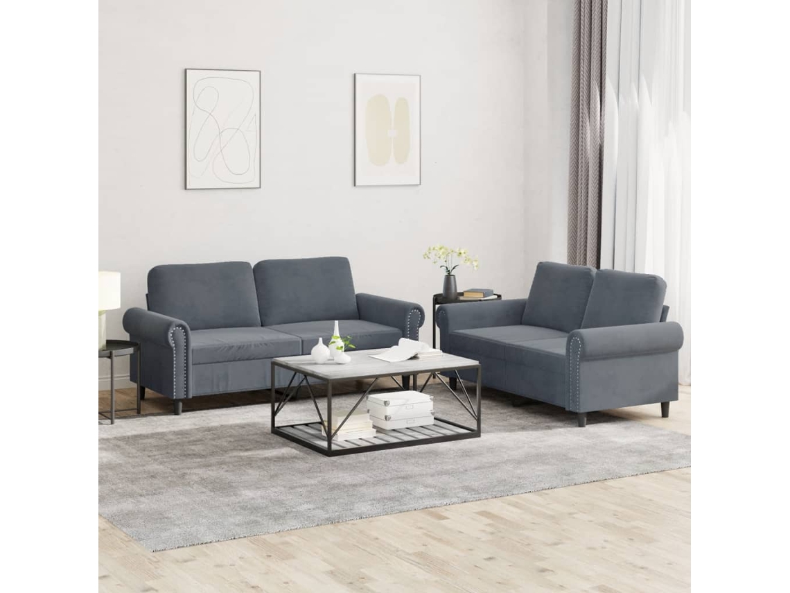 Conjunto 2 Pcs de Sofás com Almofadões Veludo Cinzento-Escuro PANGSHIYUAN