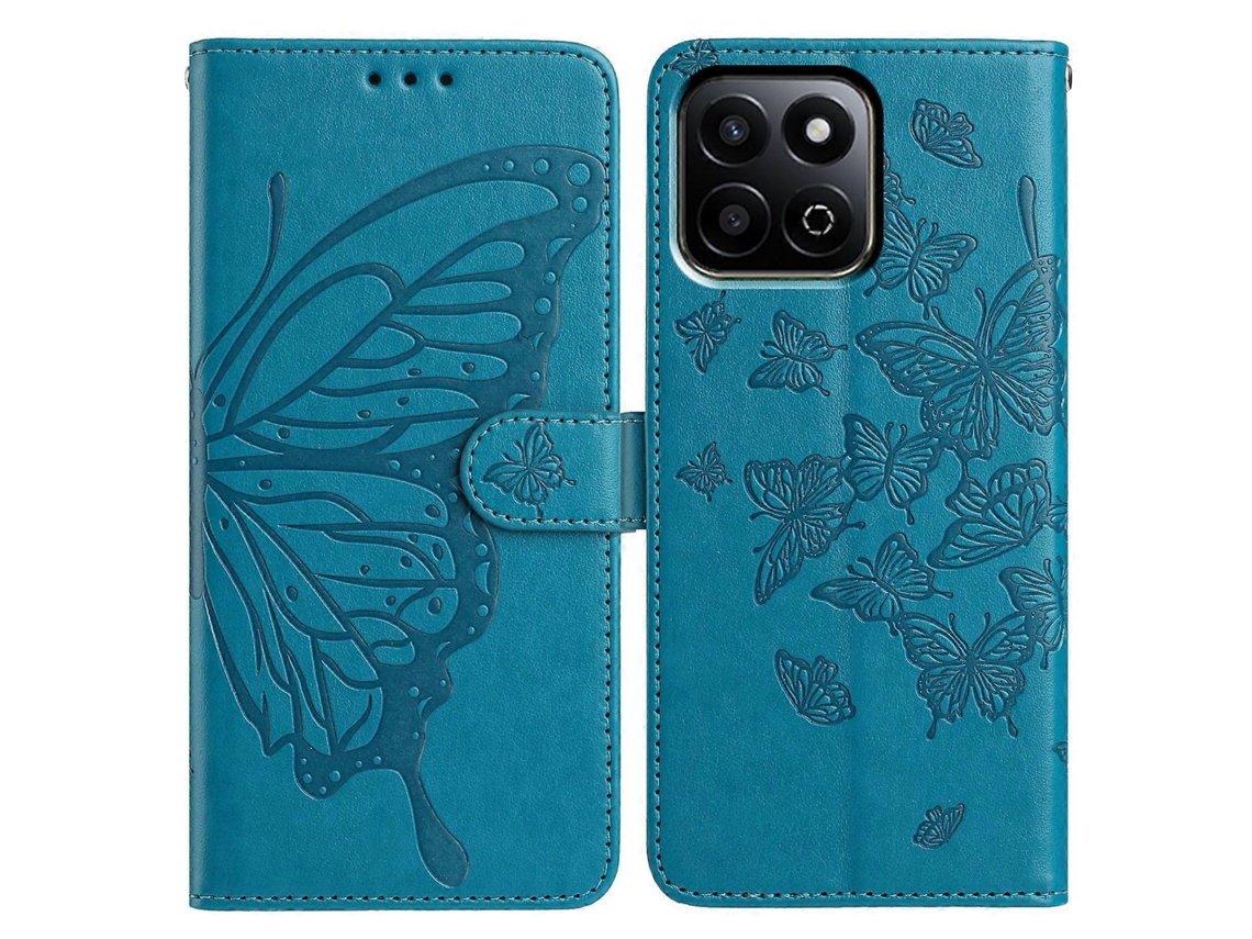 Capa Tipo Carteira Com Estampa De Borboleta Para Honor X6c 4g, Capa De Couro Pu Com Flip E Alça, Azul