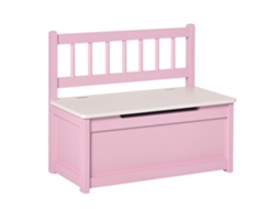 Banco de Armazenamento Infantil com Encosto e Tampa Absorvente de Choque 40 Kg para Salas de Brinquedo 60x30x50 Cm Rosa e Branco Ge