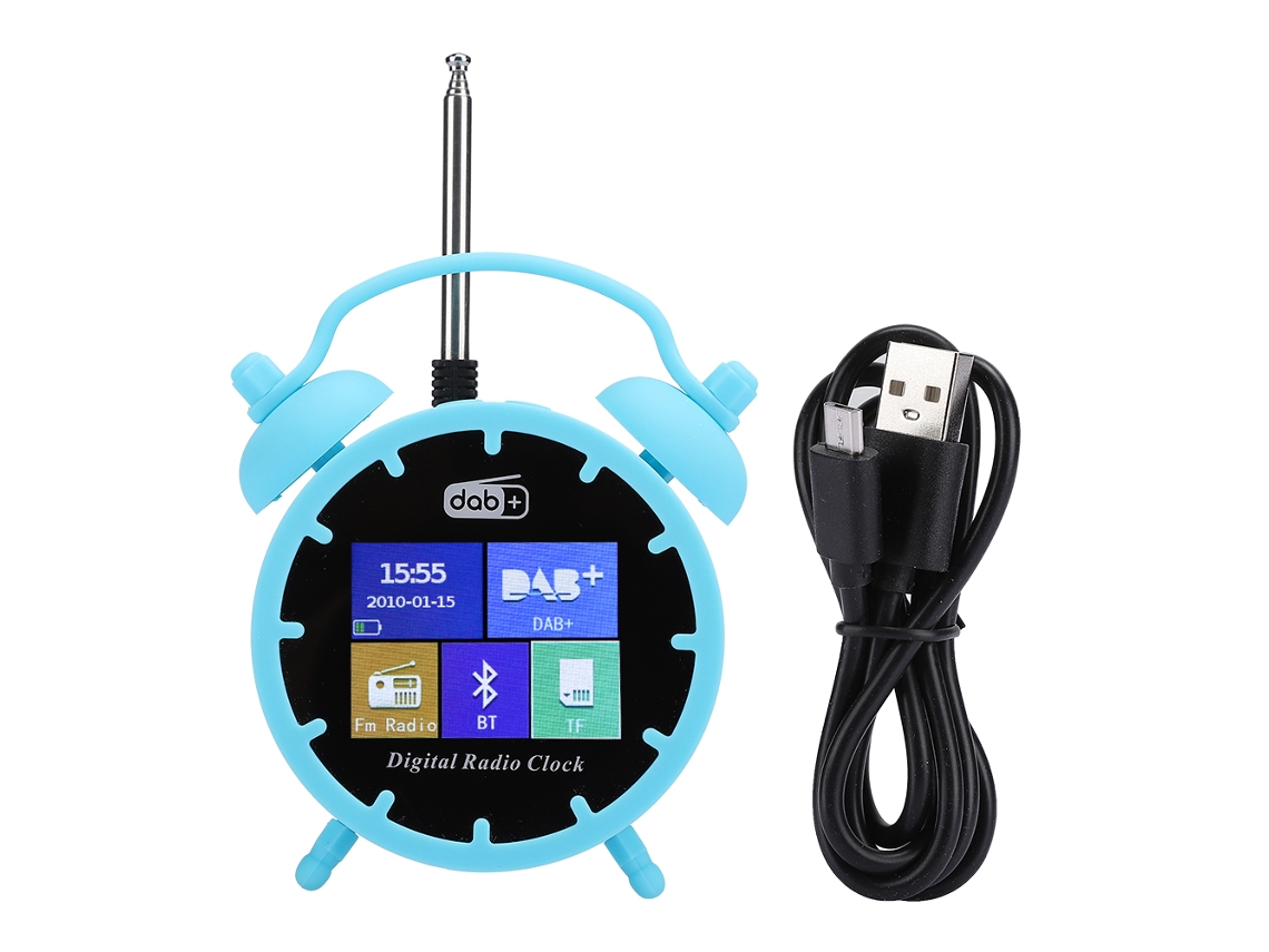 Rádio relógio AQUAFORGE com bluetooth, reprodutor de música, azul, tela de 2 polegadas