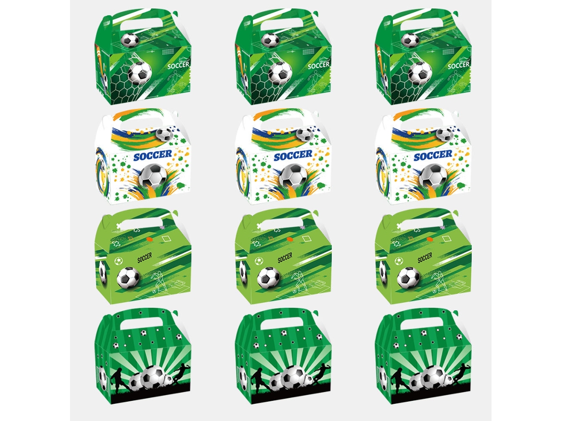 Conjunto de 12 Caixas Presente Tema Futebol Copa do Mundo para Decoração Festas de Aniversário e Eventos Esportivos, Ergonômico, Uso STELASPLEN