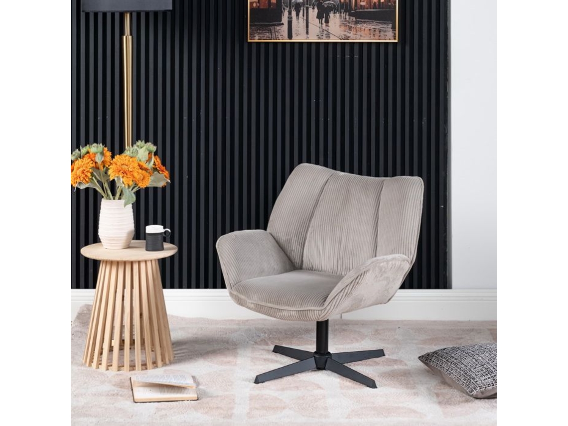 Meubles Cosy Poltrona Relax Rotativa Ajustável Em Altura Com Braço Em Veludo Cotelê Taupe E Pés Em Preto, Durothil