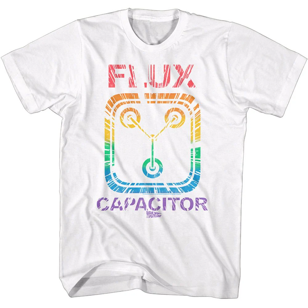 Unisex Adult T-shirt Rockinstone Back To The Future Movie Rainbow Flux White Sizexl