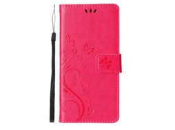 Capa Para Iphone 17 Air Em Couro Vermelho Rosa Com Borboleta Em Relevo.