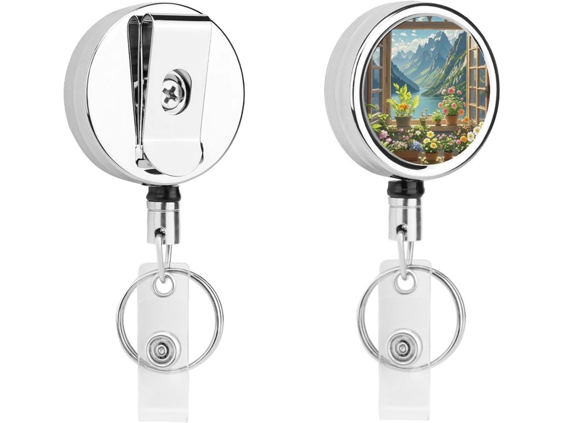 Porta Crachá Retrátil Com Estampa De Paisagem Natural, Moderno E Durável, Em Metal, Com Cordão De Nylon De 68cm, Ideal