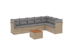 Conjunto de 8 Sofás Jardim com Almofadões Vime Pe Bege Misturado MAISON EXCLUSIVE