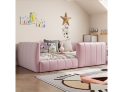 Cama De Plataforma Acolchada 90x200 Rosa Com Guarda-sol De Segurança
