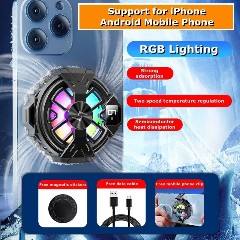 Dissipador De Calor Semicondutor Para Celular Com Efeitos De Iluminação Rgb, Abs + Liga Metálica, Clipe Traseiro Magnético.