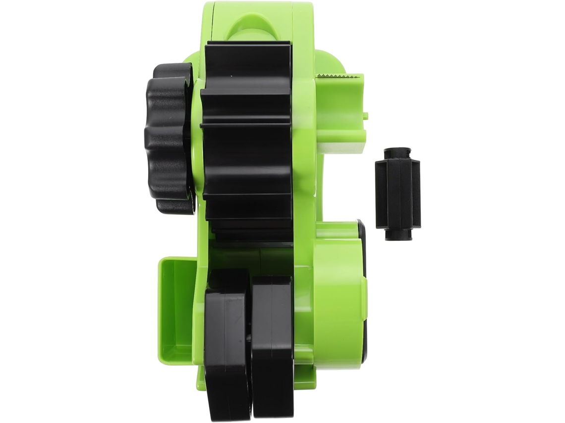Dispensador portátil de fita adesiva com diversas folhas de aço inoxidável e suporte para corte preciso, ideal para projetos de artesanato.