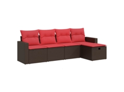Conjunto de 5 Sofás para Jardim com Almofadões Vime Pe Castanho MAISON EXCLUSIVE (5 pcs)