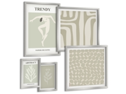 Conjunto De Pinturas Gráficos Estilosos De Verde Abstração Espelharte (5 Peças)