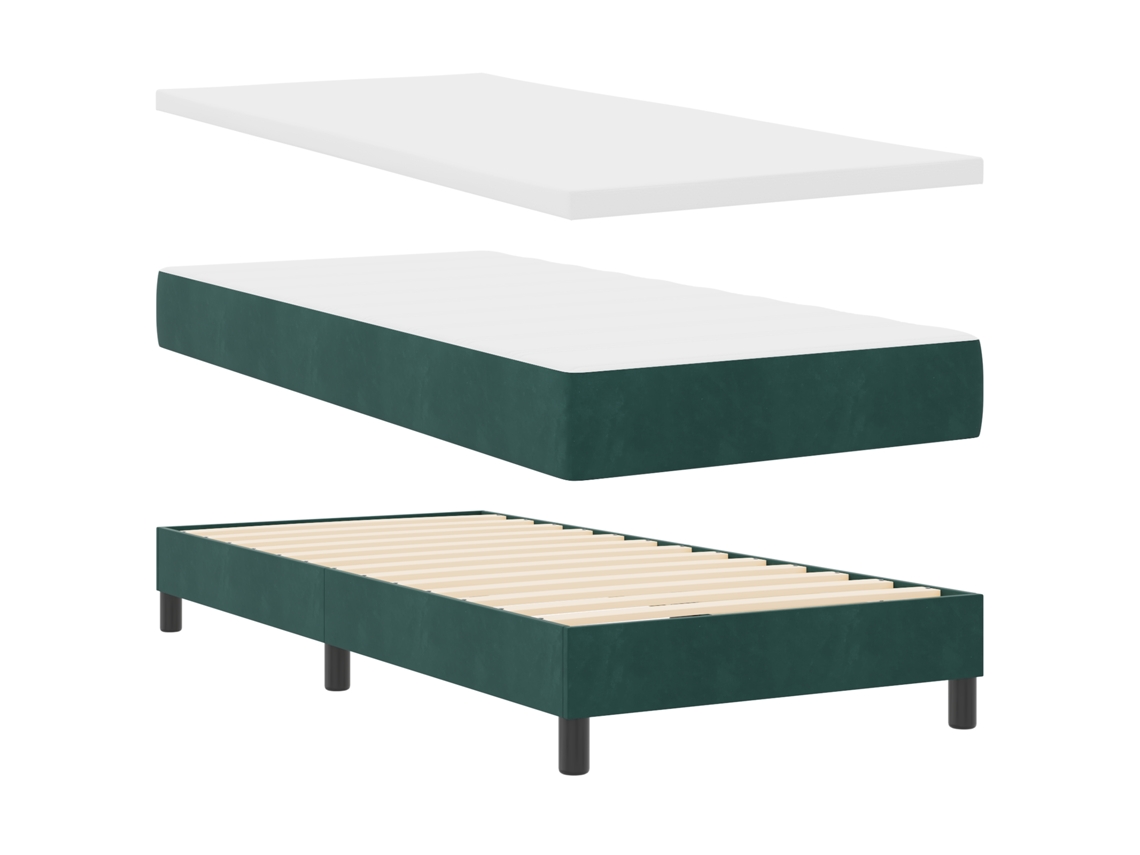 Cama Box Com Colchão  Verde Escuro Vidaxl De Veludo (90x190 Cm)