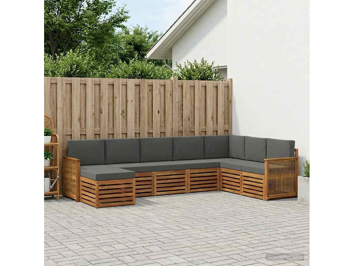 Vidaxl Conjunto De Sofás Para Exterior 6 Pcs Natural E Antracite