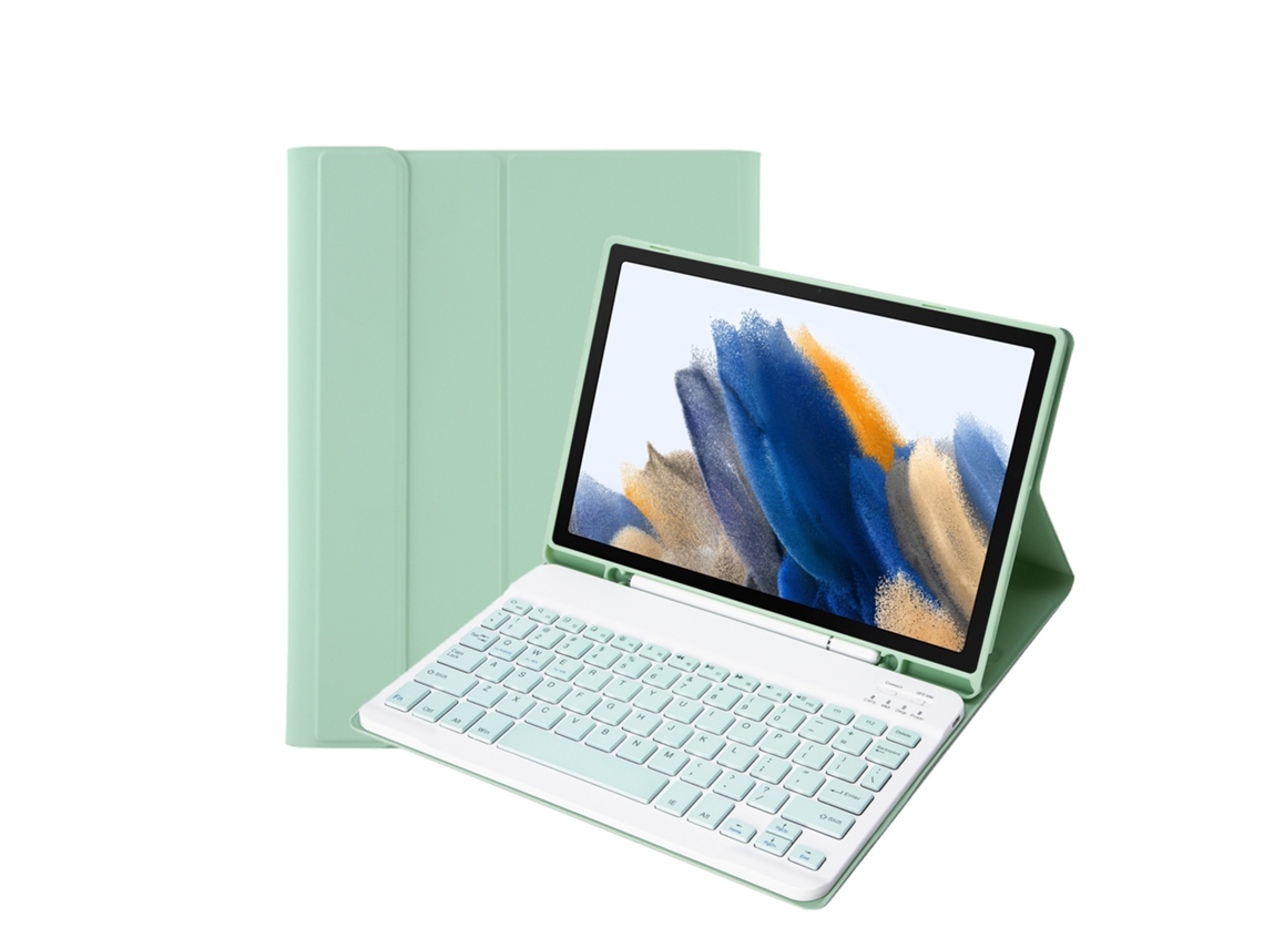 Capa Com Teclado Bluetooth Em Couro Compatível Com Samsung Galaxy Tab S7+/s8+/s7 Fe/t970/t975, Porta-caneta, Cor Verde