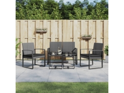 Vidaxl 5 Pcs Conj. Jantar P/ Jardim C/ Almofadões Vime Pp Cinza-escuro