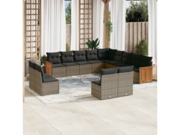 Vidaxl 13 Pcs Conjunto Sofás P/ Jardim C/ Almofadões Vime Pe Cinzento