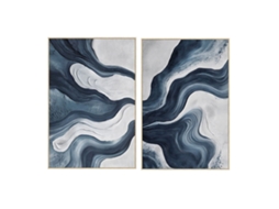 Pintura Home Esprit Azul Branco Abstrato Moderno 82,5 X 4,5 X 122,5 Cm (2 Unidades)