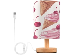 Luminária De Cabeceira Led Pequena Em Formato Cereja Skyshu, Com Alimentação Usb, Base De Madeira Antiderrapante E