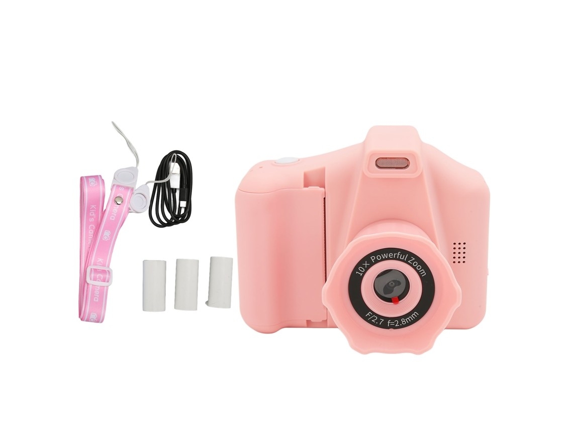 Câmera Digital Infantil Com Impressão Em 1440p, Tela De 2,8 Polegadas E Luz Rosa.