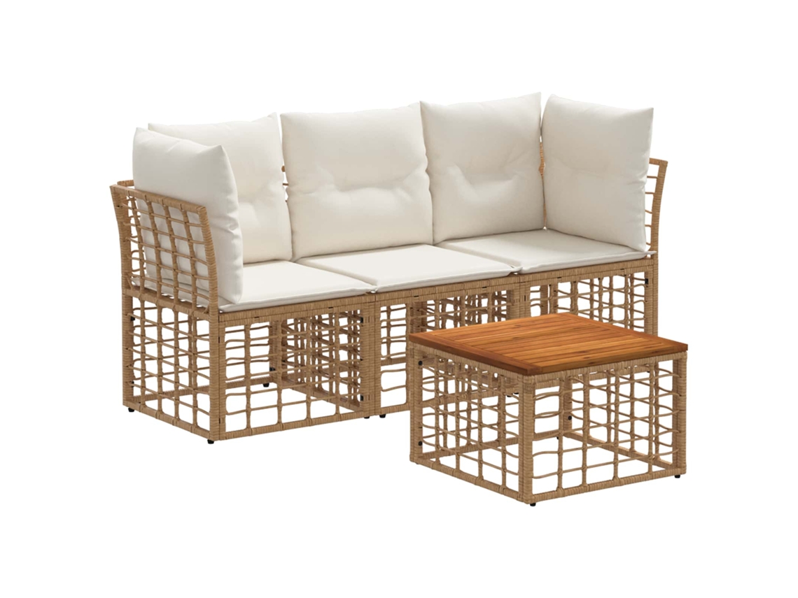 Vidaxl Conjunto de Sofás para Exterior 4 Pcs Natural e Branco Creme