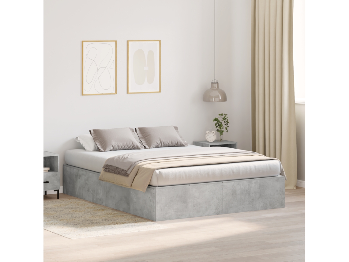 Estrutura De Cama Armazenamento Cinza Concreto 135x190 Cm