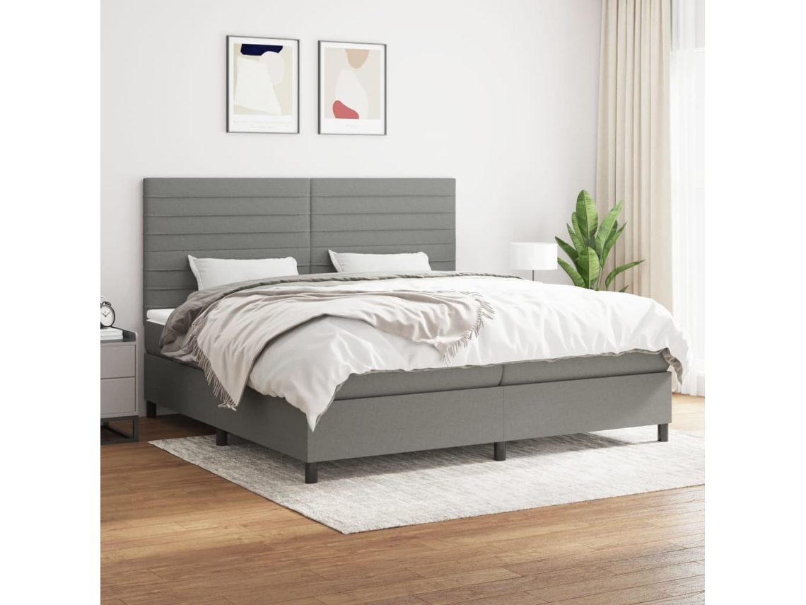 Cama Com Molas/colchão 200x200 Cm Tecido Cinzento-escuro
