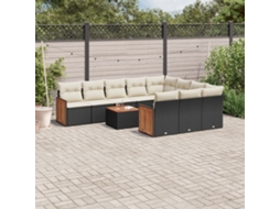 11 Pcs Conjunto Sofás De Jardim C/ Almofadões Vime Pe Preto Dkd Home Decor