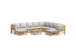 Maison Exclusive - 11 Pcs Conj. Lounge De Jardim Bambu C/ Almofadões Cinza-claro