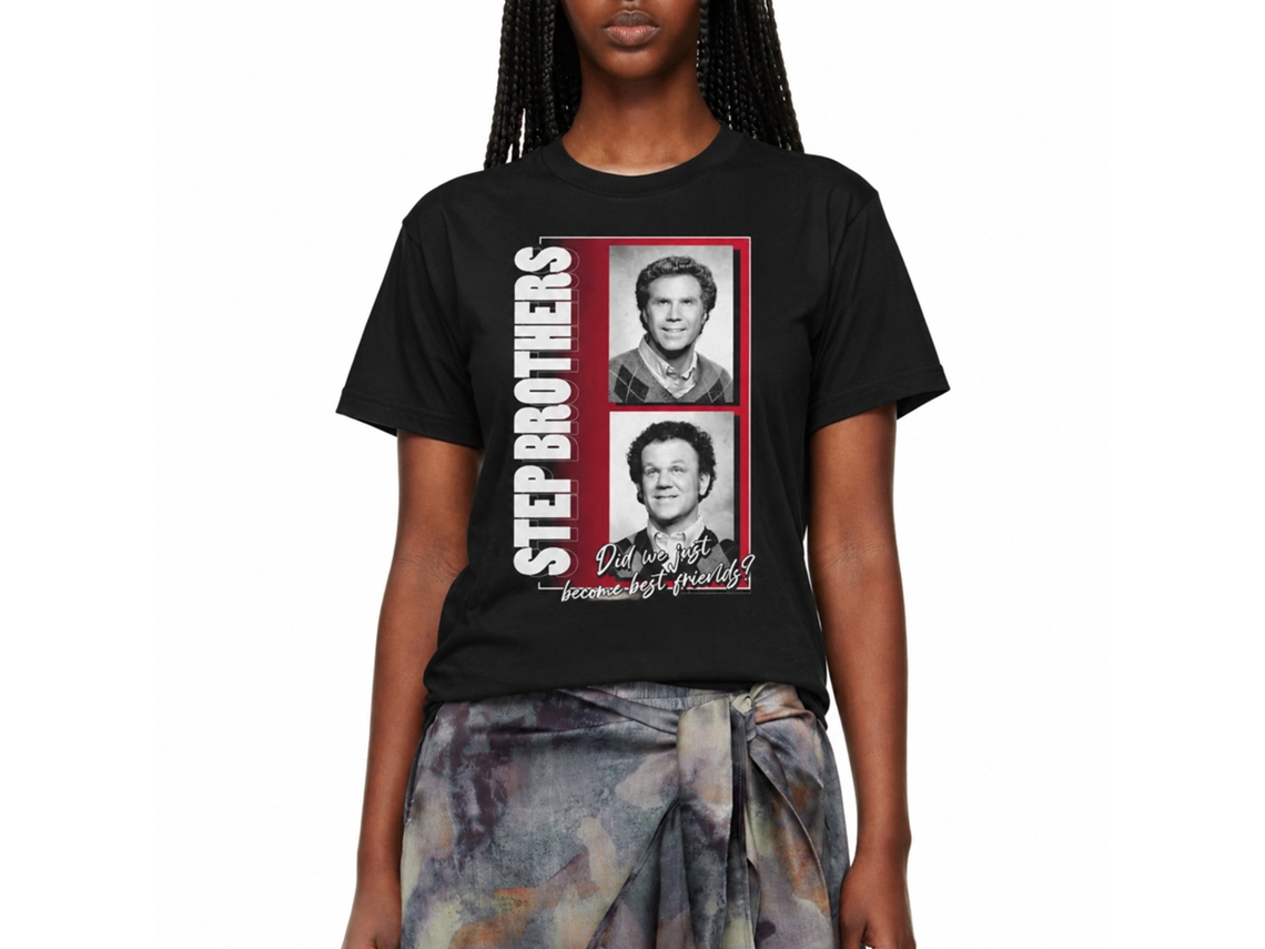 Rockinstone Step Brothers Black And White Photos Black T-shirt Size:xxl