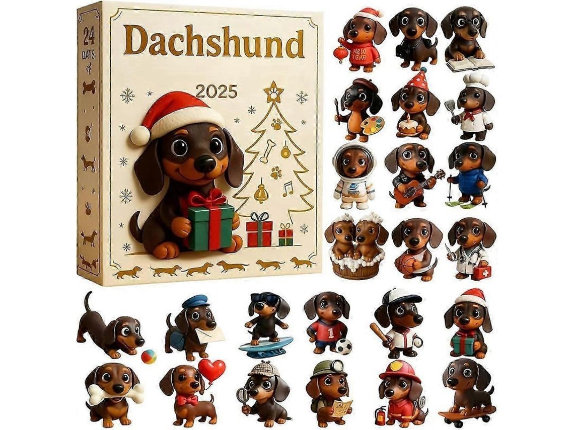 Calendário de Advento Nova LINE, Dachshund 2025, 24 Dias, Contagem Regressiva, Ornamentos de Cão