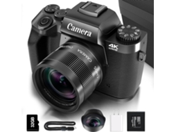 Câmera Digital Para Fotografia, Câmera De Vlog Com Tela Sensível Ao Toque Wifi 4k De 64 Mp E Flash, Cartão Micro De 32 Gb (preto)