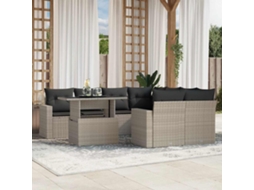 Vidaxl 9 Pcs Conj. Sofás Jardim Com Almofadões Vime Pe Cinzento-claro