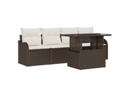 Conjunto 5 De Sofá De Jardim De Vidaxl Com Almofadas Castanho Rattan Poly  Castanho Vime Pe