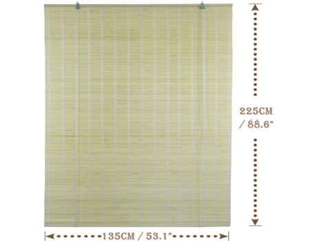 Cortina de Rolo de Bambu SOLAGUA para Janela e Porta Inclui Acessórios 135X225Cm Natural