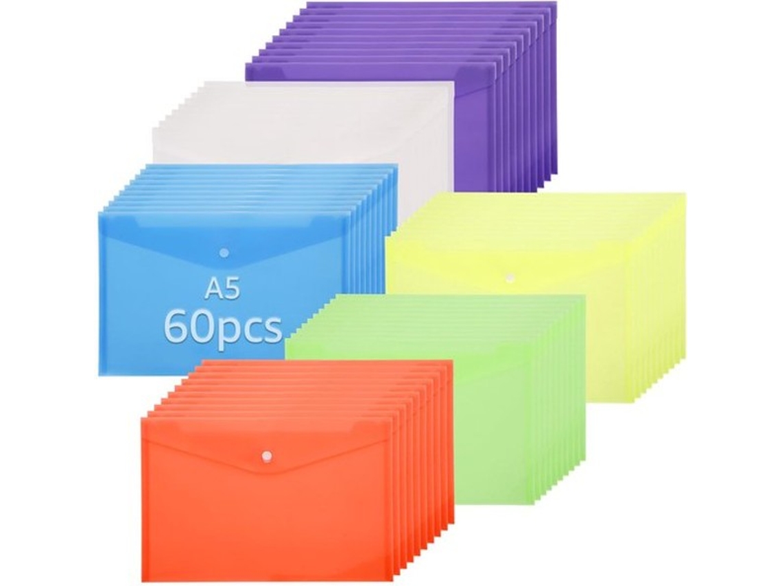 60 Conjuntos Documentário A5 - Com Botão Para Papel Documentos - 6 Cores