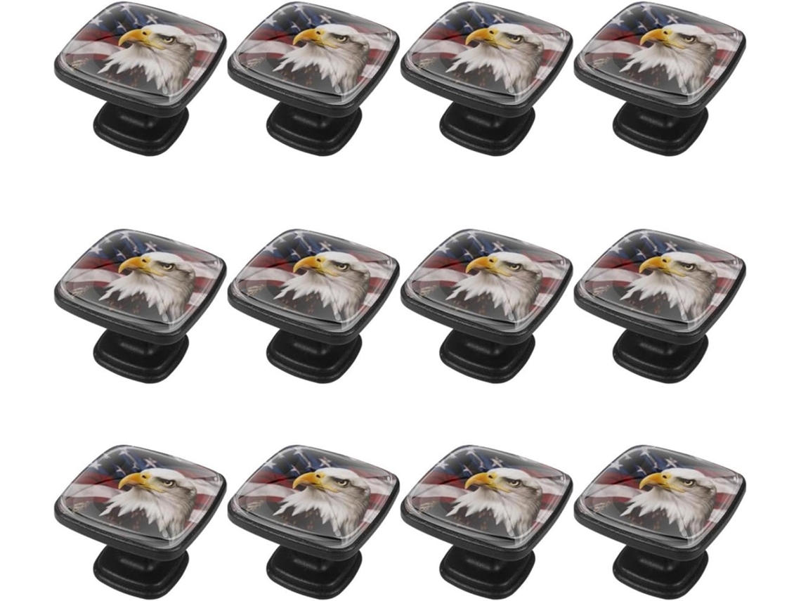 Puxadores E Botões Quadrados Para Gavetas Armários, Conjunto De 12 Peças, Com A Águia E Bandeira Dos Eua