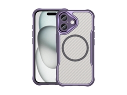 Capa Transparente Para Iphone 16 - Textura De Fibra De Carbono - Magsafe