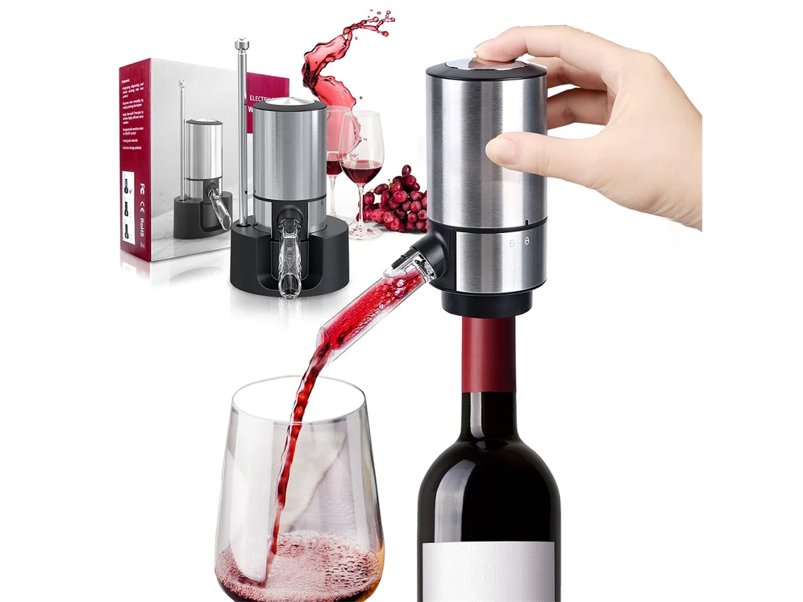 Aerador e Decantador de Vinho Elétrico, Conjunto Dispensador com Bomba, para Vinho Inteligente AQUAFORGE