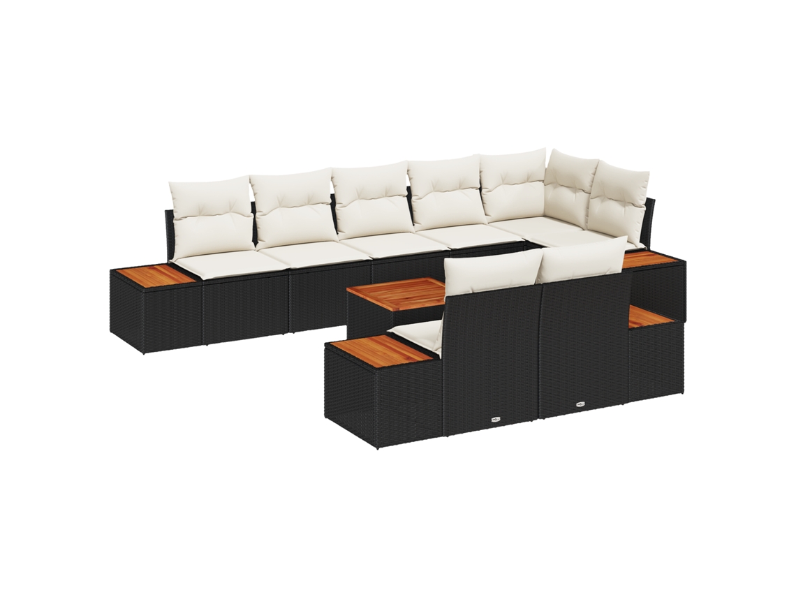 Conjunto 8 Sofá Modular De Jardim Vidaxl Preto Vime Pe (319 X 154 X 85 Cm)