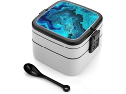 Marmita Bento De Camada Dupla Em Azul Turquesa Vibrante, Design Minimalista Moderno, Empilhável, À Prova De Vazamentos