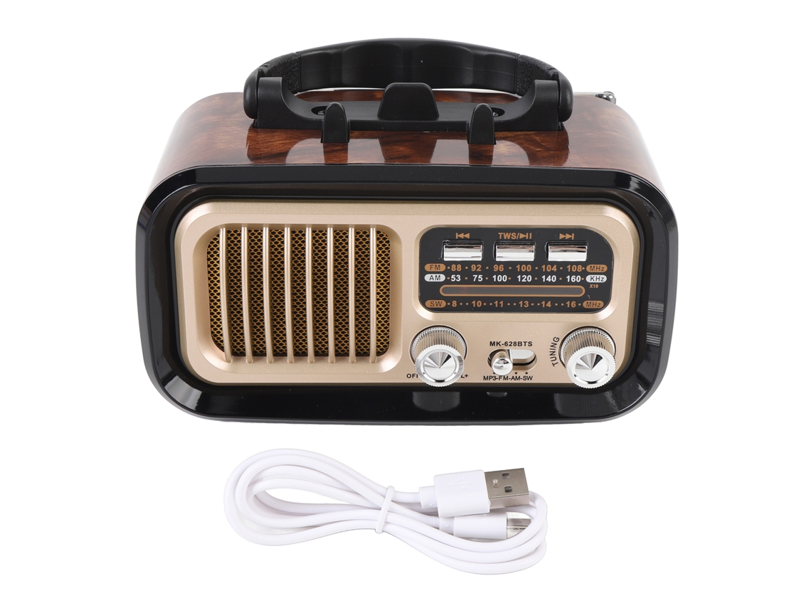 Rádio Retro Com Alto-falante Bluetooth Cartão De Memória Usb Solar Portátil Am Fm Preto