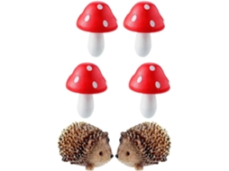 Enfeite de Jardim em Resina de Ouriço e Cogumelo de Madeira com Acabamento Impecável. Material. Leve e Realista, para CHABERLU