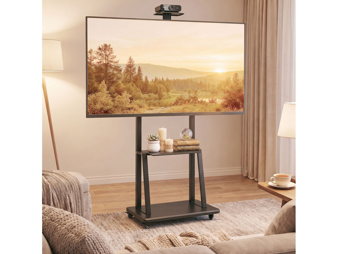 Suporte Para Tv De 32 A 75 Polegadas Com Altura Ajustável, Rodas E Prateleira, Preto.