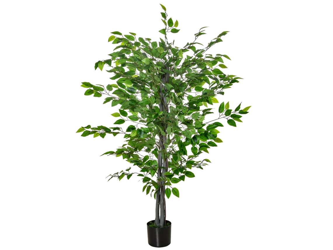 Planta Artificial De Ficus Com 135 Cm De Altura E Vaso, Para Uso Interno E Externo, Verde.
