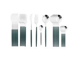 Conjunto De Talheres De Aço Inoxidável (verde E Prata) Com 24 Peças, Incluindo Faca, Colher E Garfo.