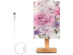 Abajur De Cabeceira Com Estampa Floral Em Aquarela, Portas De Carregaje USB C, Luminária De Mesa Cabeceira, Luminária